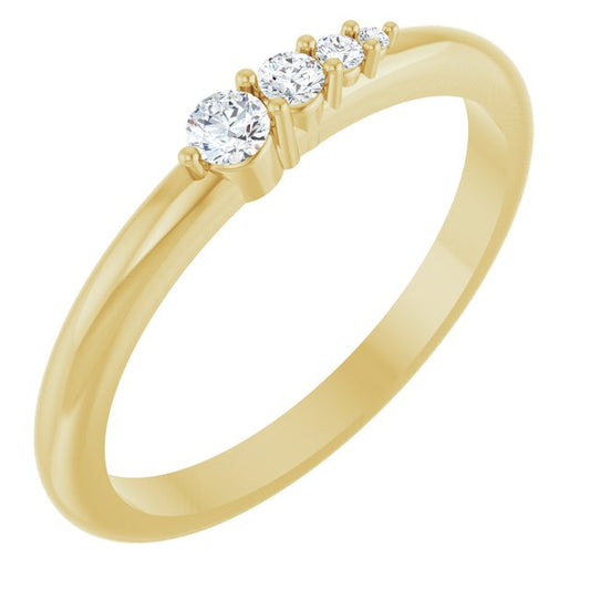 14K Yellow Gold Round 2.5 Mm Polished 1/10 Ctw Natural Diamond Graduated Stackable Ring, Size 7