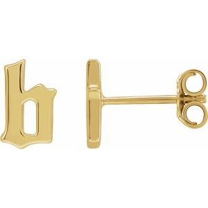 14K Yellow Gold Gothic Initial B Earring