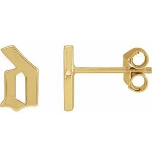 14K Yellow Gold Gothic Initial D Earring