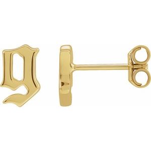 14K Yellow Gold Gothic Initial G Earring