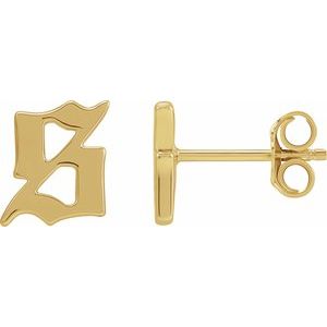 14K Yellow Gold Gothic Initial S Earring