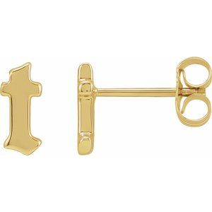 14K Yellow Gold Gothic Initial T Earring