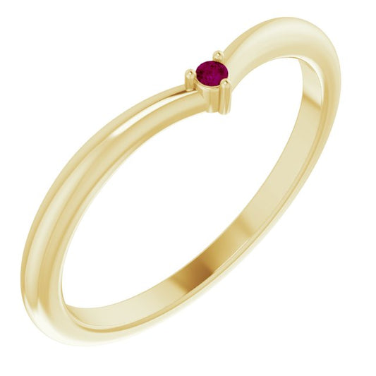 14K Yellow Gold Round 1.5 Mm Polished Natural Rhodolite Garnet Stackable Ring, Size 7