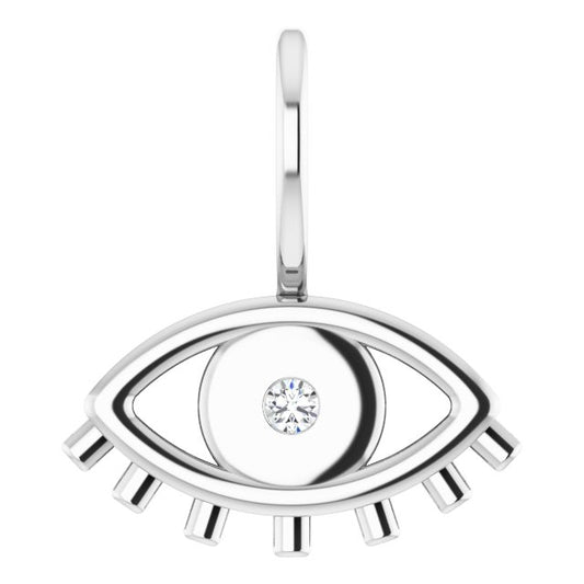 14K Yellow Or White Gold Or Sterling Silver Round 1.7Mm I1, G-H Polished .02 Ct Natural Diamond Evil Eye Charm/Pendant