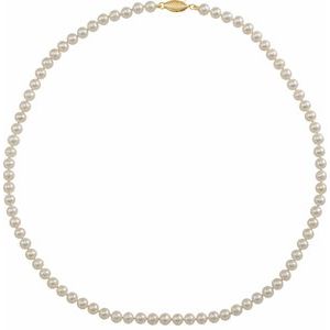14K Yellow Gold Pearl 4.5-5.0 Mm  Cultured White Freshwater Pearl Necklace, Length: 16 In