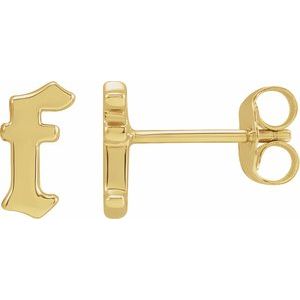 14K Yellow Gold Gothic Initial F Earring