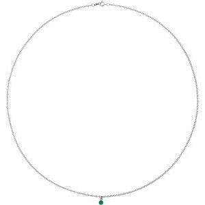 14K White Gold Round 3 Mm  Natural Emerald Necklace, Length: 16 In