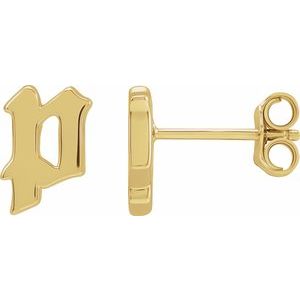 14K Yellow Gold Gothic Initial P Earring