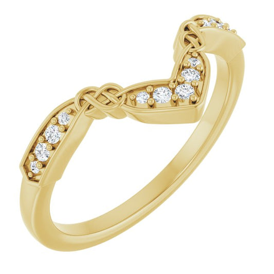 14K Yellow Or White Gold Round Polished .08 Ctw Natural Diamond Celtic Inspired Contour Band, Size 7