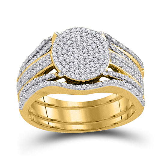 10k Yellow Gold Round Diamond Cluster Bridal Wedding Ring Band Set 3/8 Cttw, Womens Size: 5-10