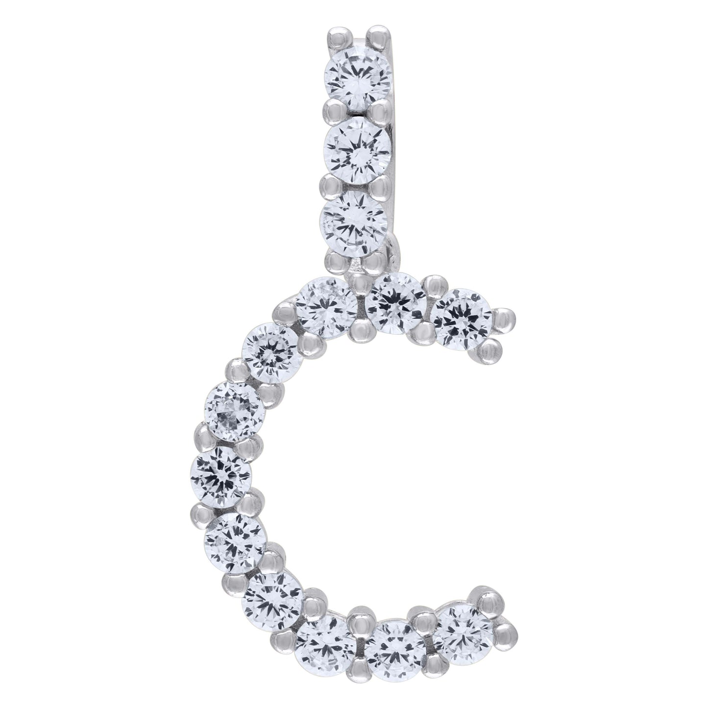 Sterling Silver Unisex Cubic Zirconia Initial Alphabet Charm Pendant