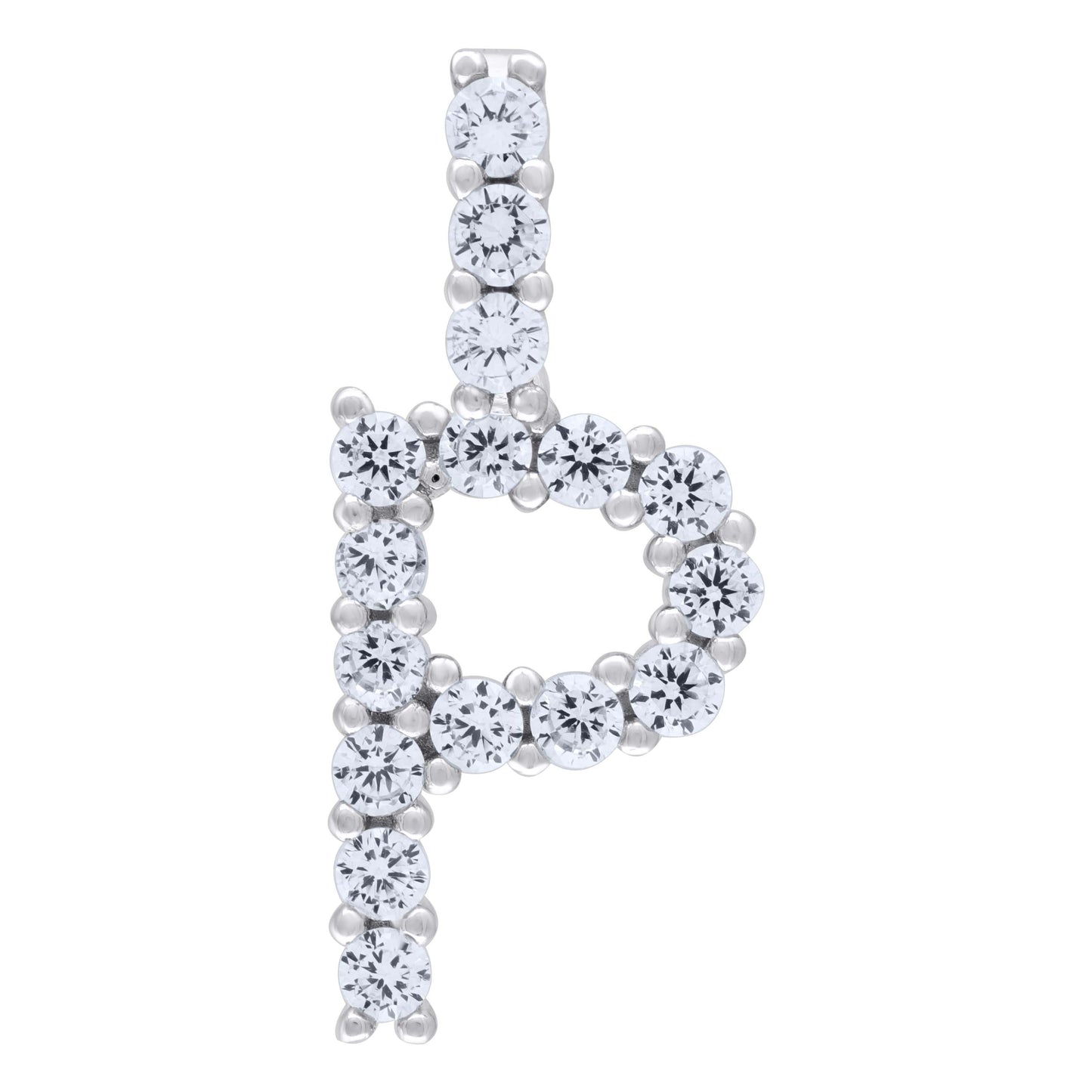 Sterling Silver Unisex Cubic Zirconia Initial Alphabet Charm Pendant