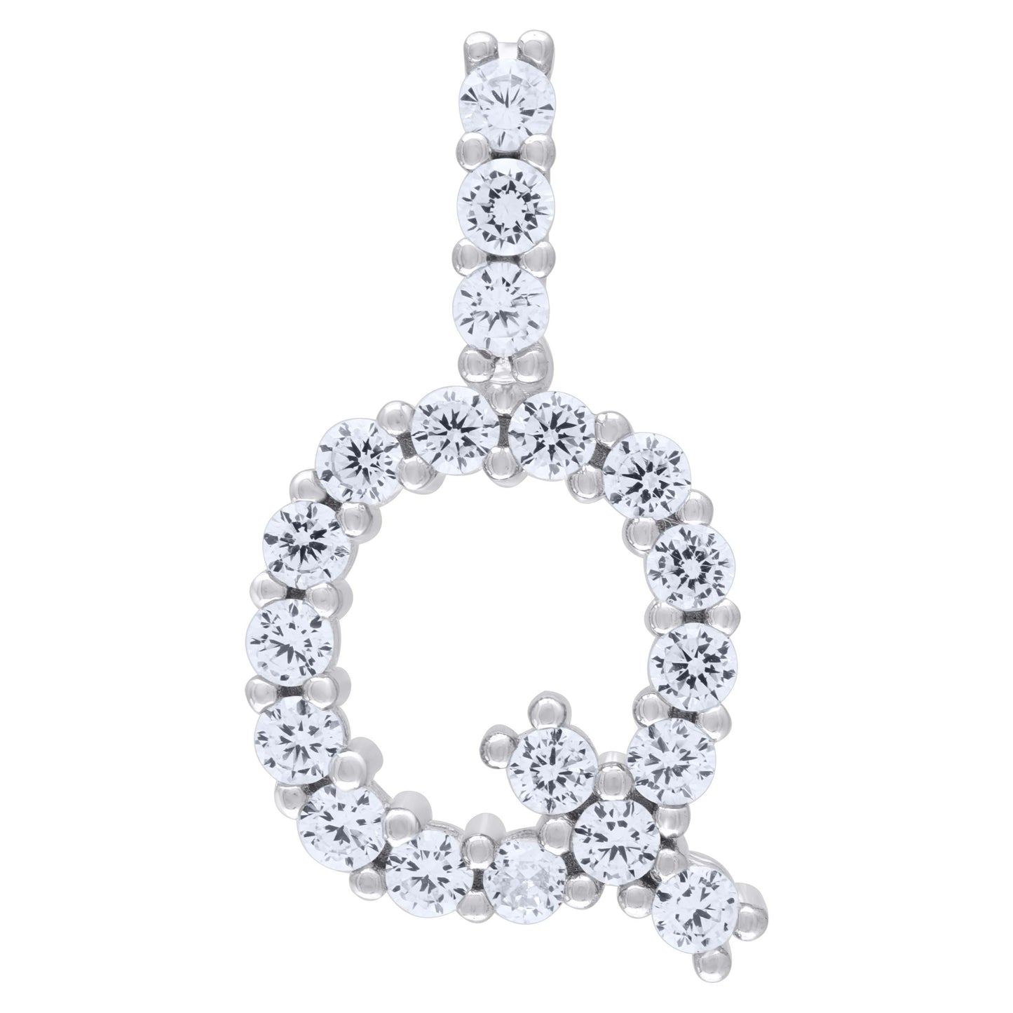 Sterling Silver Unisex Cubic Zirconia Initial Alphabet Charm Pendant