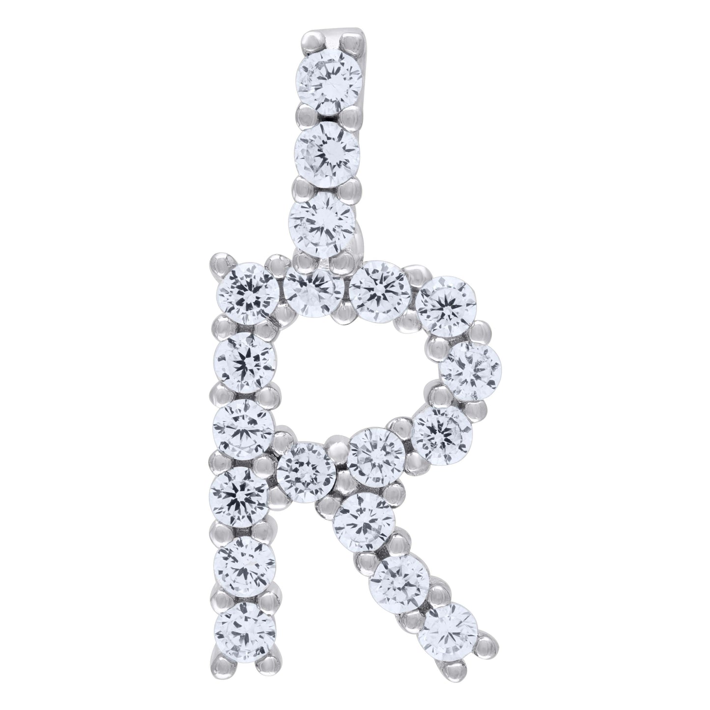 Sterling Silver Unisex Cubic Zirconia Initial Alphabet Charm Pendant
