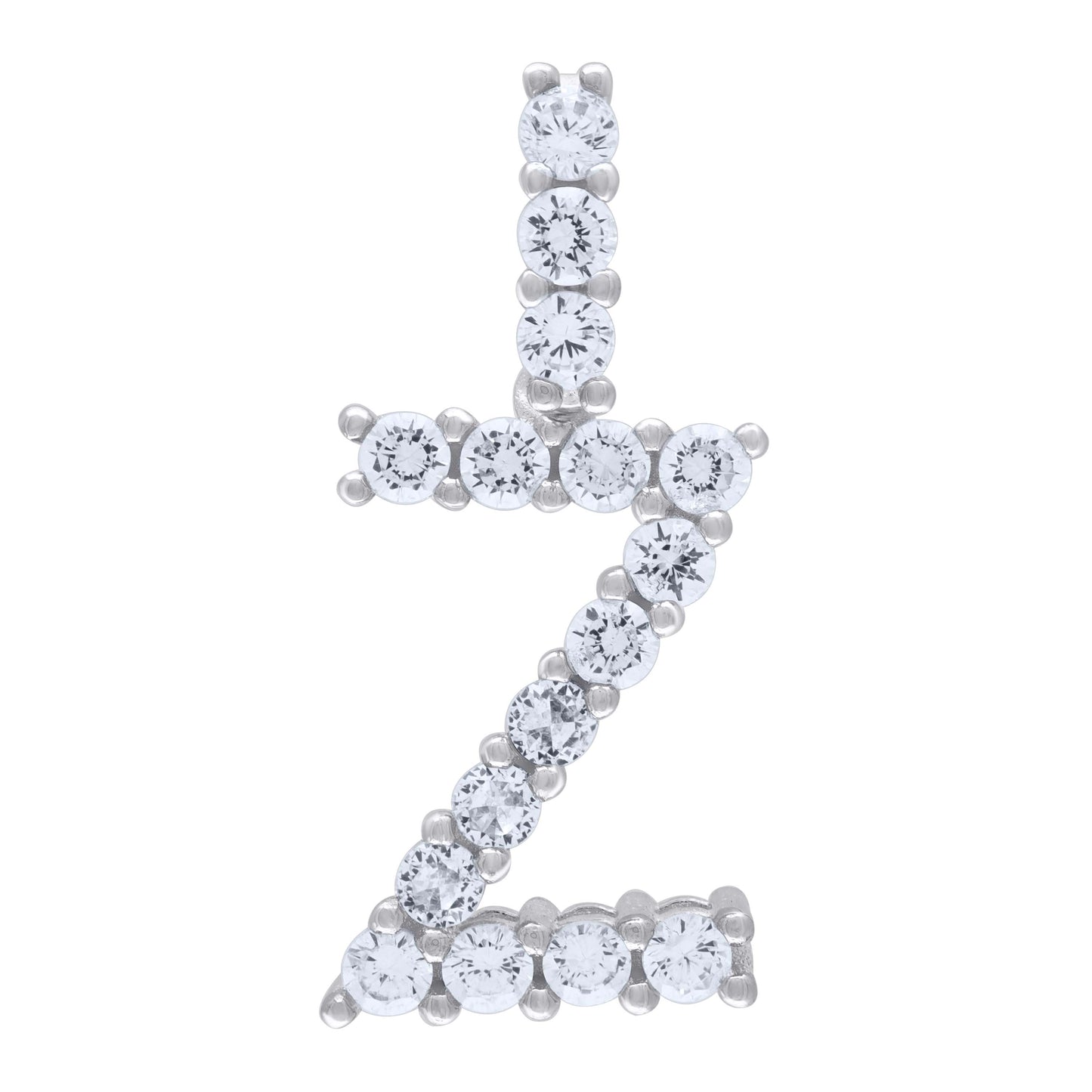 Sterling Silver Unisex Cubic Zirconia Initial Alphabet Charm Pendant