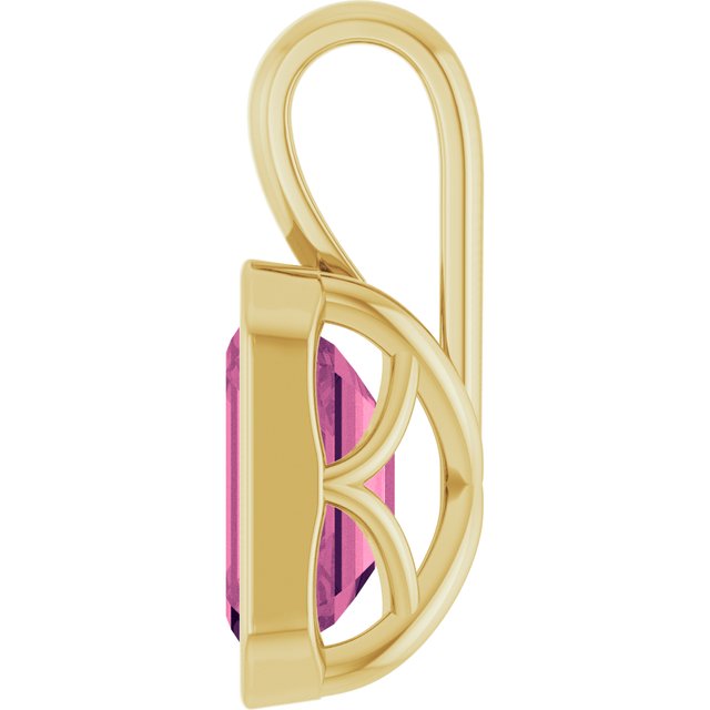 14K Yellow Gold Emerald  7 X 5 Mm Polished Natural Pink Tourmaline Pendant