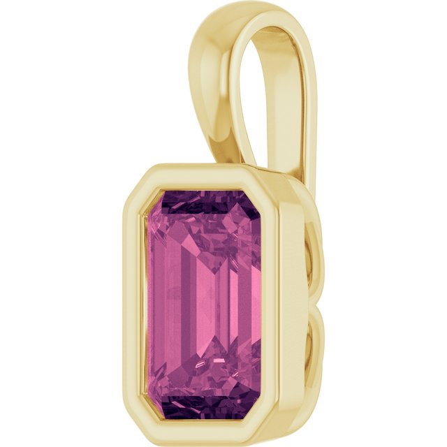 14K Yellow Gold Emerald  7 X 5 Mm Polished Natural Pink Tourmaline Pendant