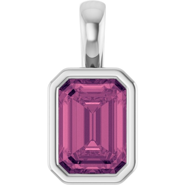 14K White Gold Emerald 7 X 5 Mm Polished Natural Pink Tourmaline Pendant