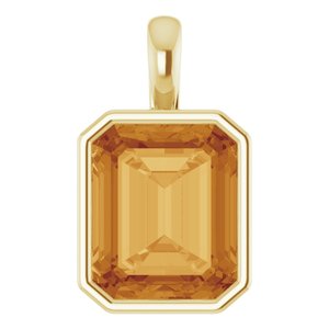 14K Yellow Gold Emerald 12 X 10 Mm Natural Citrine Pendant