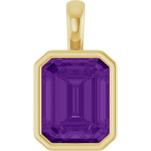 14K Yellow Gold Emerald 10 X 8 Mm Natural Amethyst Pendant