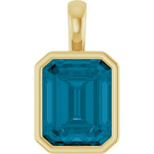 14K Yellow Gold Emerald 10 X 8 Mm Natural London Blue Topaz Pendant