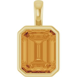 14K Yellow Gold Emerald 10 X 8 Mm Natural Citrine Pendant