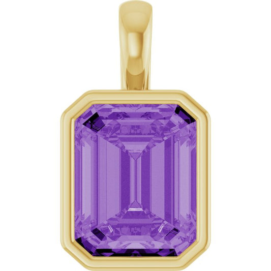 14K Yellow Gold Emerald  10 X 8 Mm Polished Lab-Grown Purple Sapphire Pendant