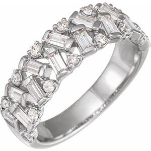 14K White Gold Round 1.5 Mm Polished 1/2 Ctw Natural Diamond Band Size 7