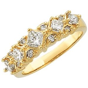 14K Yellow Gold Square 3.5 X 3.5 Mm 1 Ctw Natural Diamond Anniversary Band Size 7