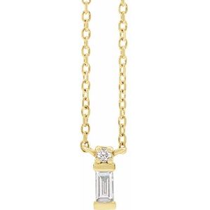 14K Yellow Gold Straight Baguette 3.5 X 1.5Mm G-H Si2-Si3 .07 Ctw Natural Diamond Necklace, Length: 18 In