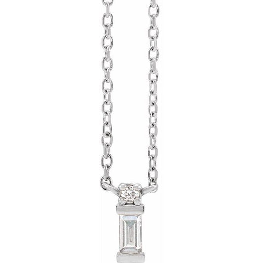 14K White Gold Straight Baguette 3.5 X 1.5Mm Si2-Si3, G-H 18 In Polished .07 Ctw Natural Diamond Necklace