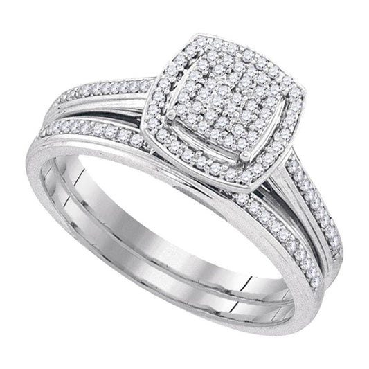 10K White Gold Round Diamond Bridal Wedding Ring Band Set 1/4 Cttw, Womens Size: 5-10