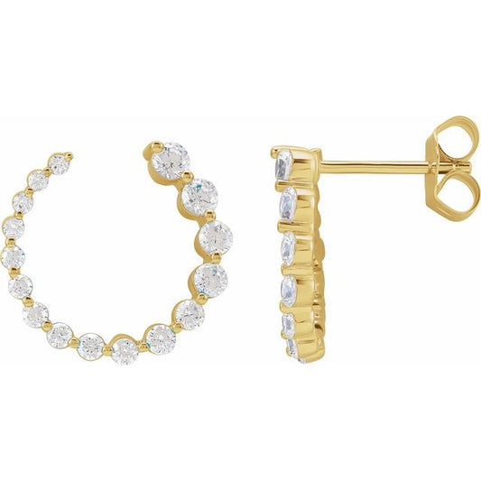 14K Yellow Or White Gold 15 X 15 Mm Round 2.4Mm Pair Friction Back Polished 7/8 Ctw Natural Diamond Front-Back Earrings