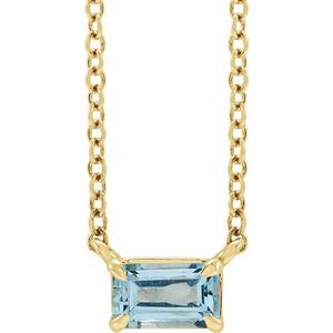 14K Yellow Gold Emerald 5 X 3 Mm  Natural Aquamarine Claw-Prong Necklace, Length: 18 In
