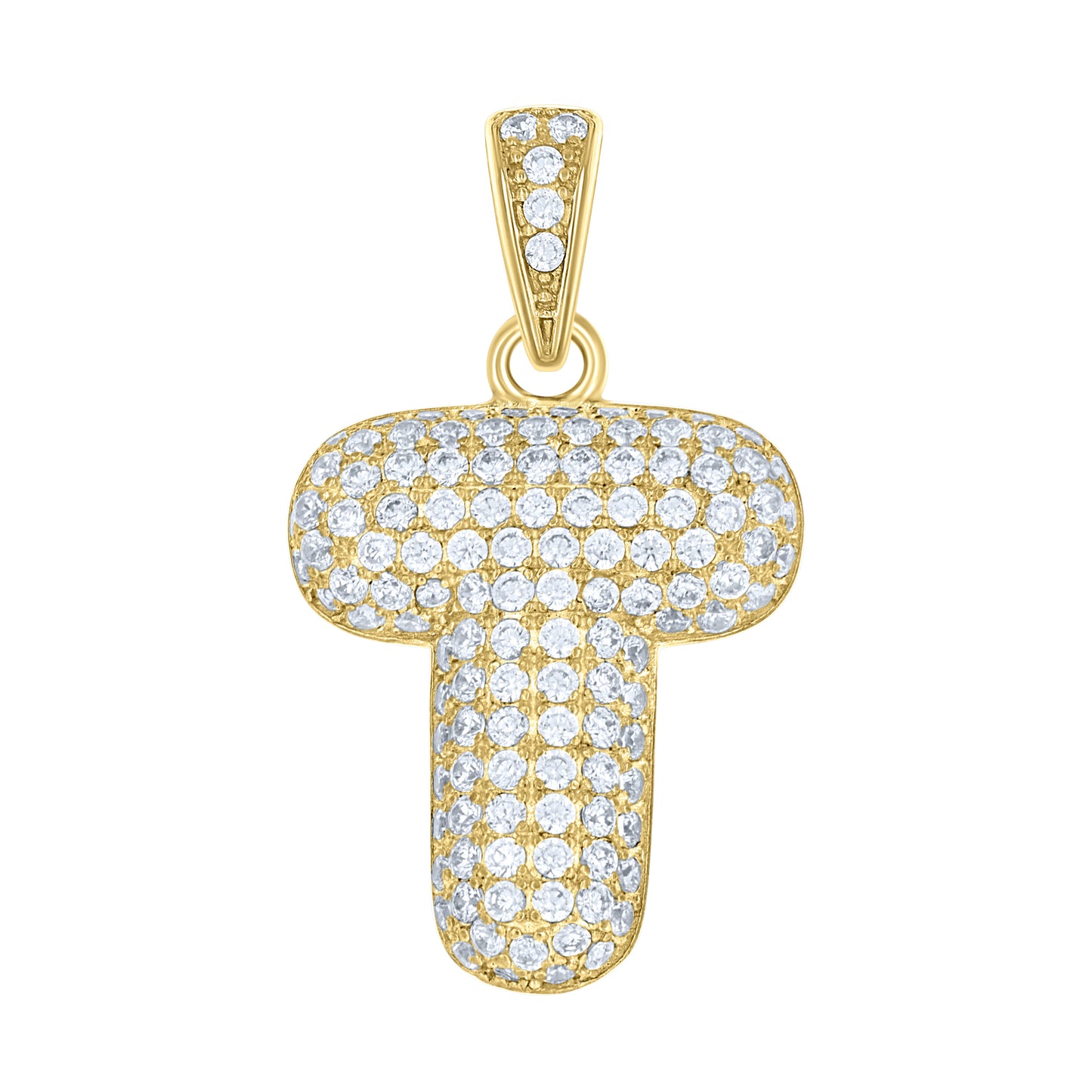 10K Yellow Gold Unisex Cubic-Zirconia Bubble Initial Letter Charm Pendant