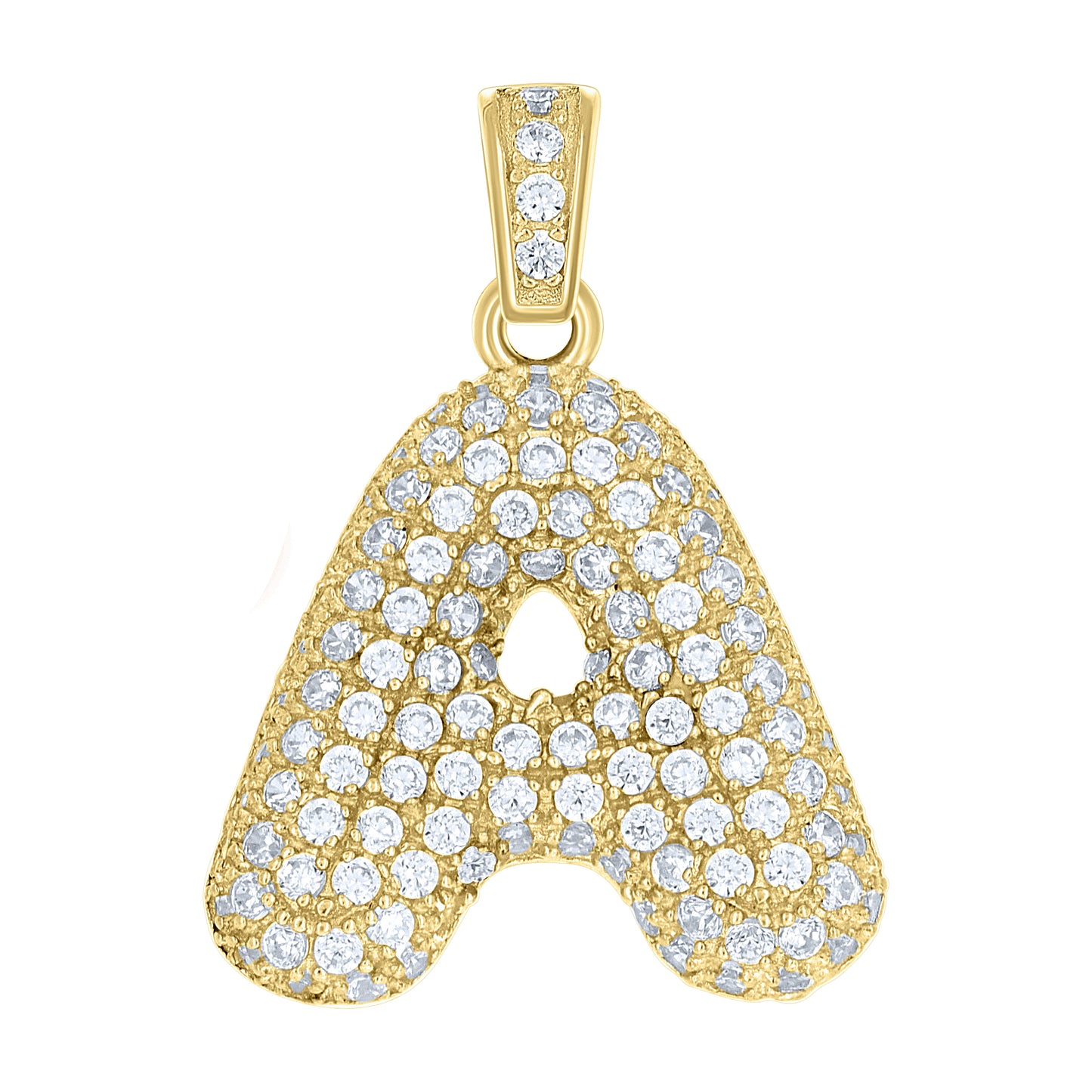 10K Yellow Gold Unisex Cubic-Zirconia Bubble Initial Letter Charm Pendant