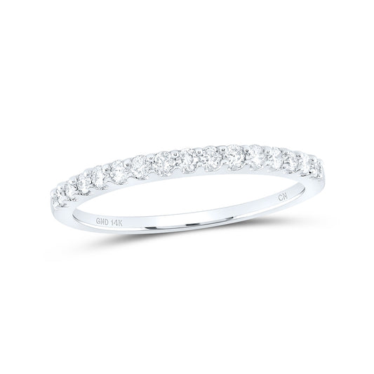 14K White Gold Womens Round Pave-set Diamond Single Row Wedding Band 1/4 Cttw, Womens Size: 5-10