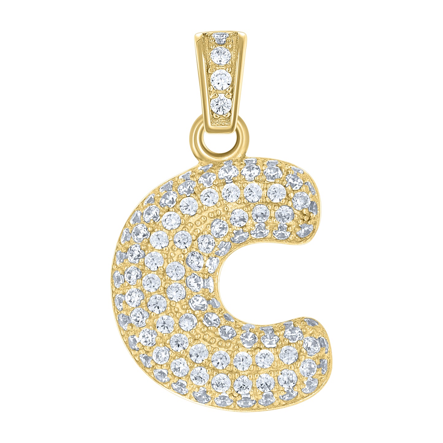 10K Yellow Gold Unisex Cubic-Zirconia Bubble Initial Letter Charm Pendant