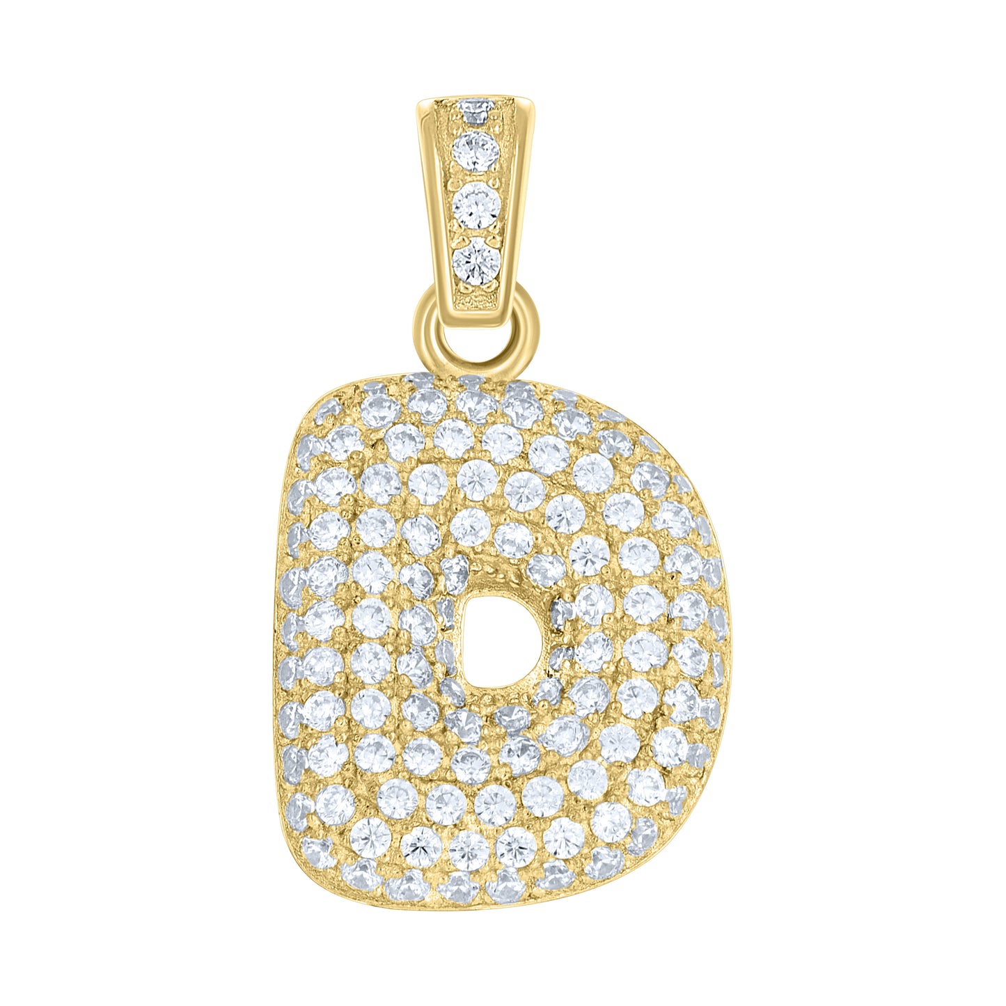 10K Yellow Gold Unisex Cubic-Zirconia Bubble Initial Letter Charm Pendant