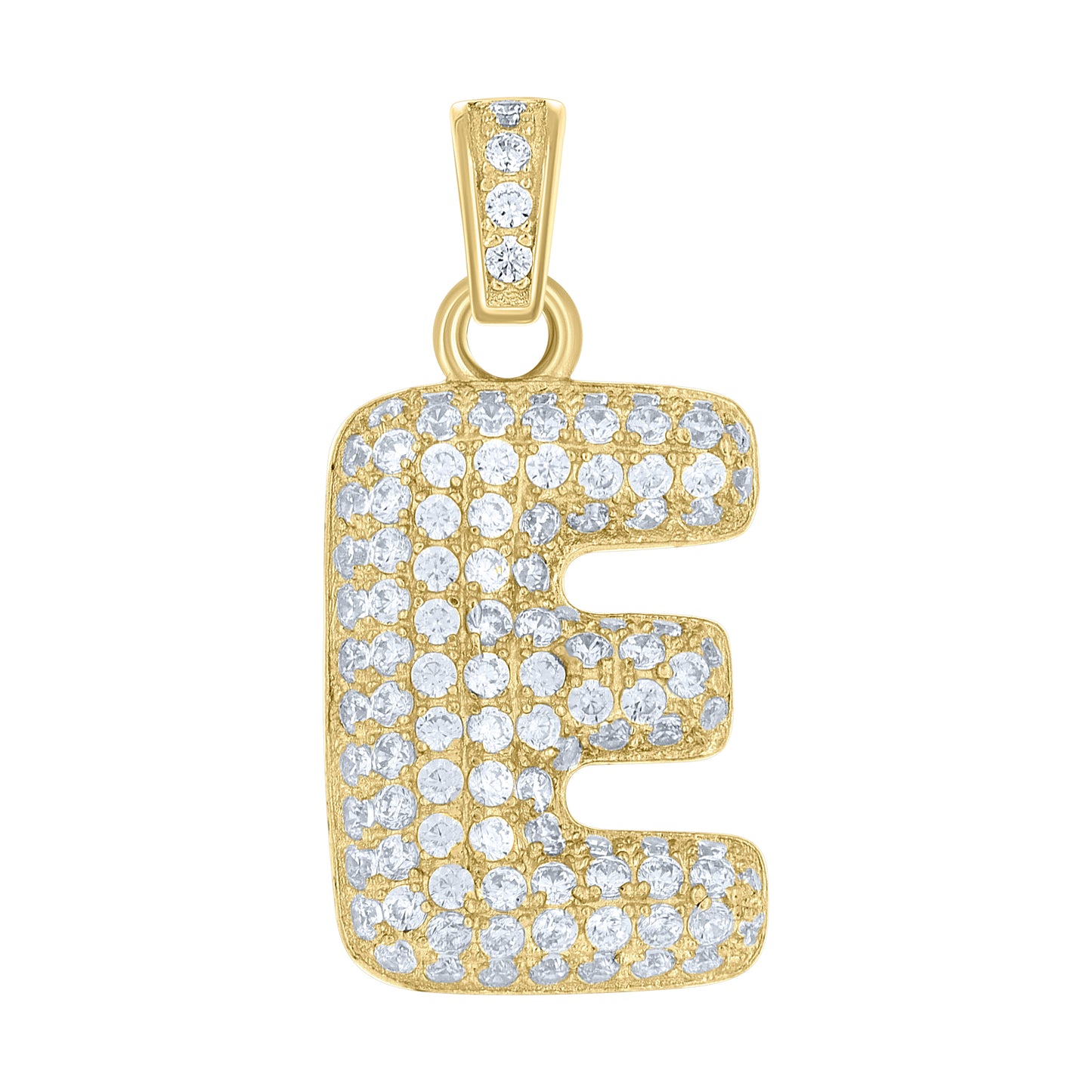 10K Yellow Gold Unisex Cubic-Zirconia Bubble Initial Letter Charm Pendant