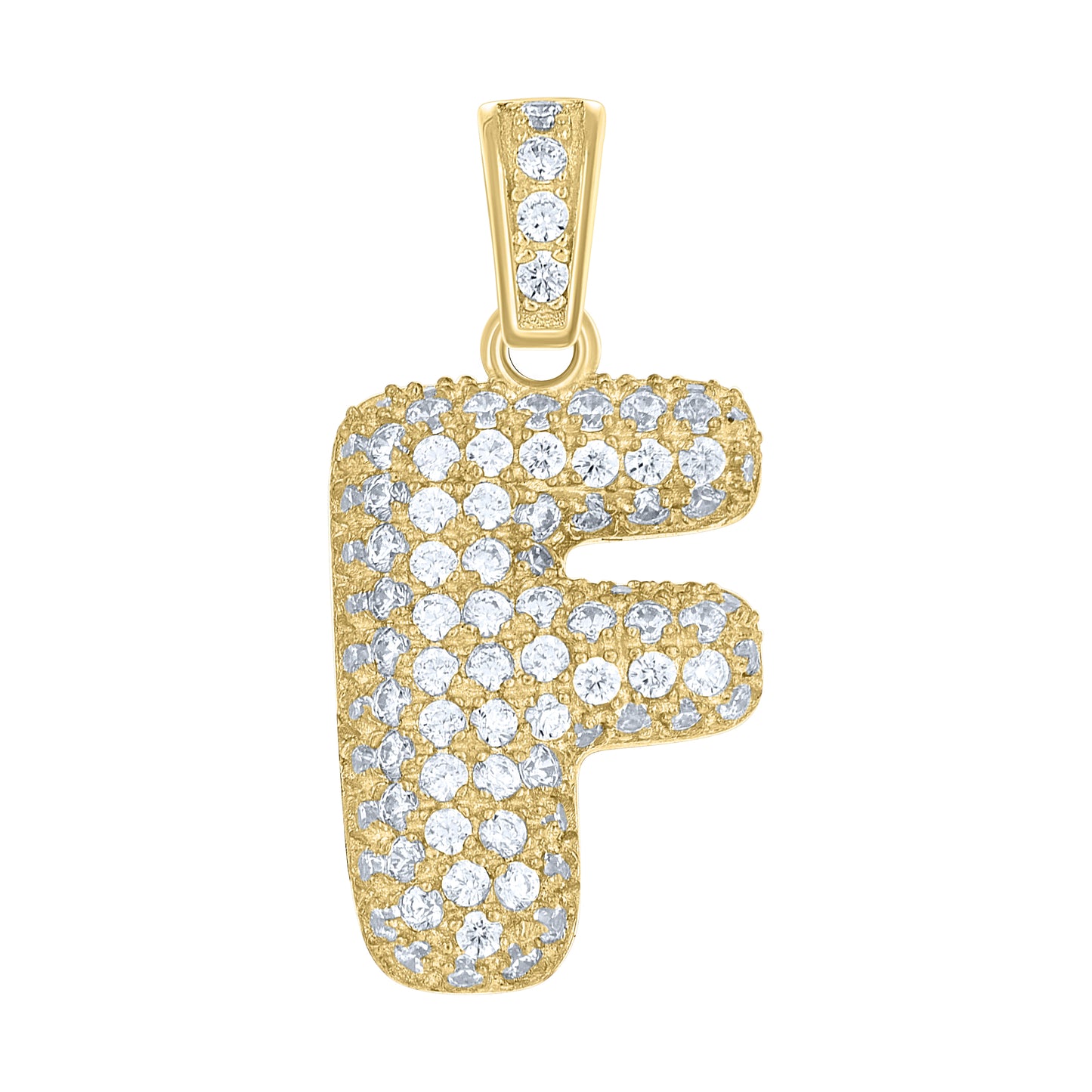 10K Yellow Gold Unisex Cubic-Zirconia Bubble Initial Letter Charm Pendant