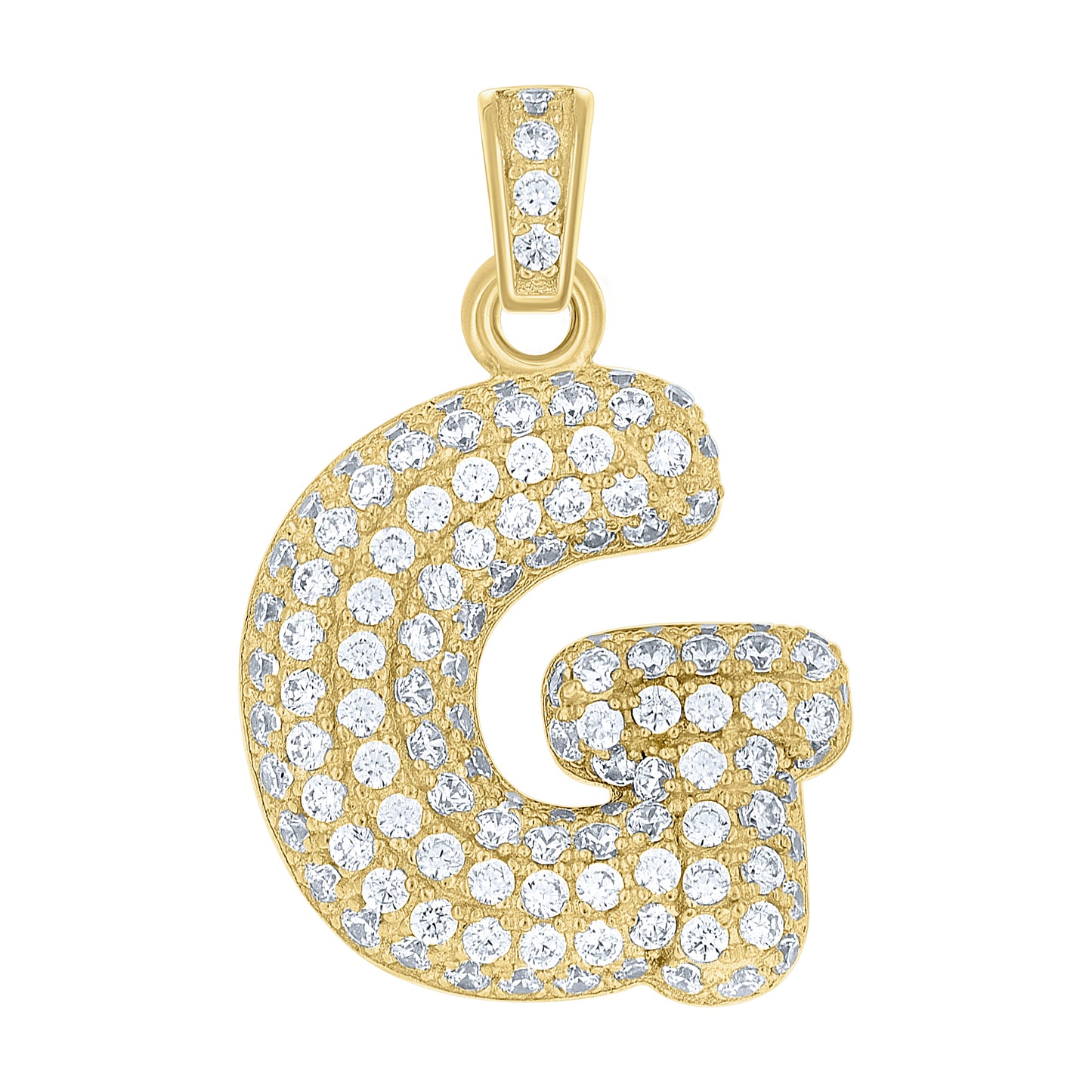 10K Yellow Gold Unisex Cubic-Zirconia Bubble Initial Letter Charm Pendant
