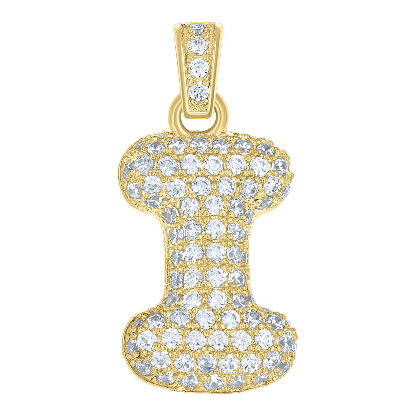 10K Yellow Gold Unisex Cubic-Zirconia Bubble Initial Letter Charm Pendant