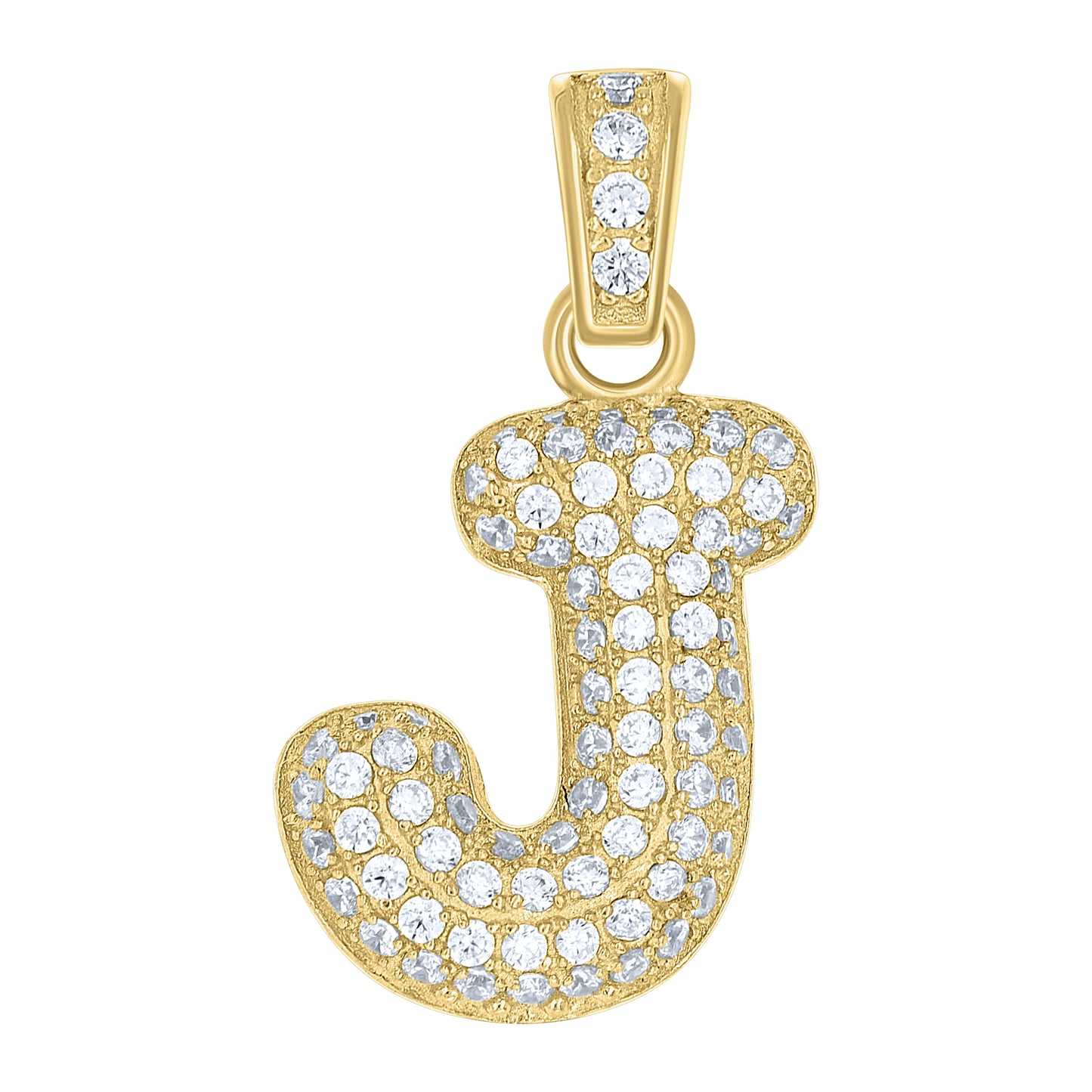 10K Yellow Gold Unisex Cubic-Zirconia Bubble Initial Letter Charm Pendant