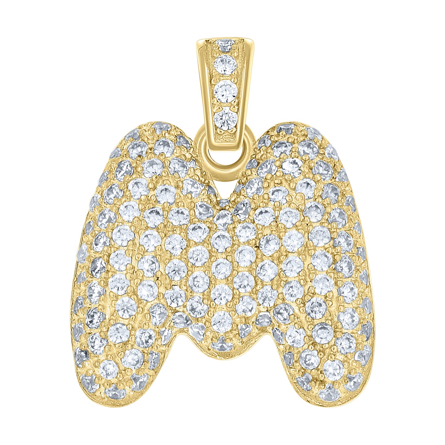 10K Yellow Gold Unisex Cubic-Zirconia Bubble Initial Letter Charm Pendant
