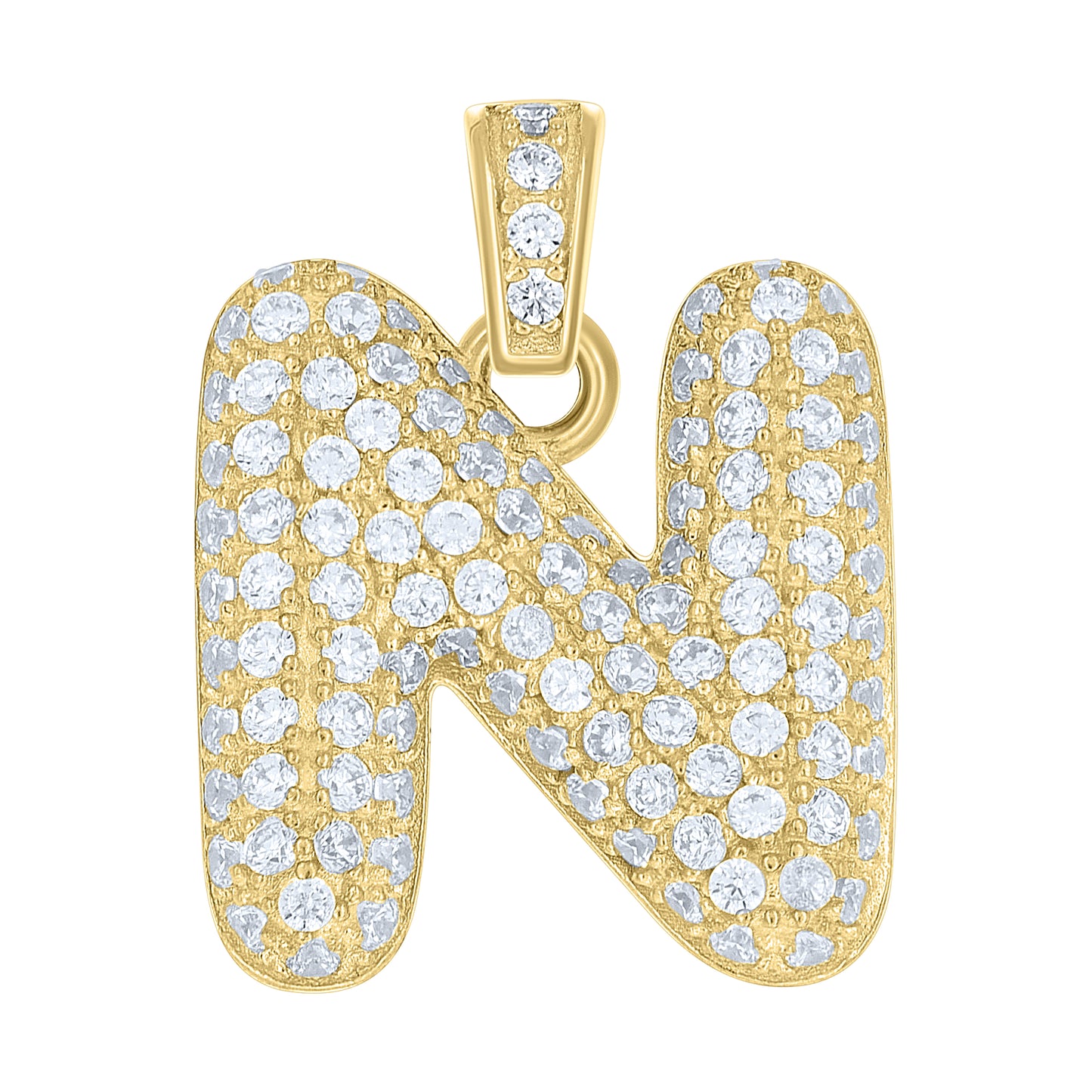 10K Yellow Gold Unisex Cubic-Zirconia Bubble Initial Letter Charm Pendant