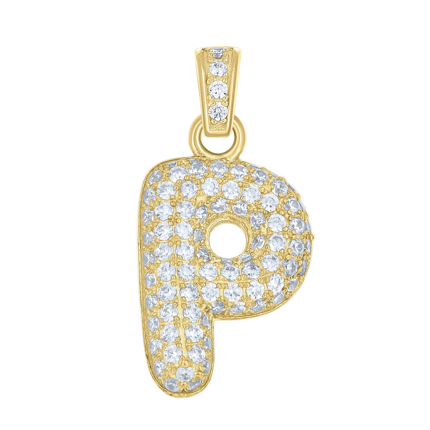 10K Yellow Gold Unisex Cubic-Zirconia Bubble Initial Letter Charm Pendant