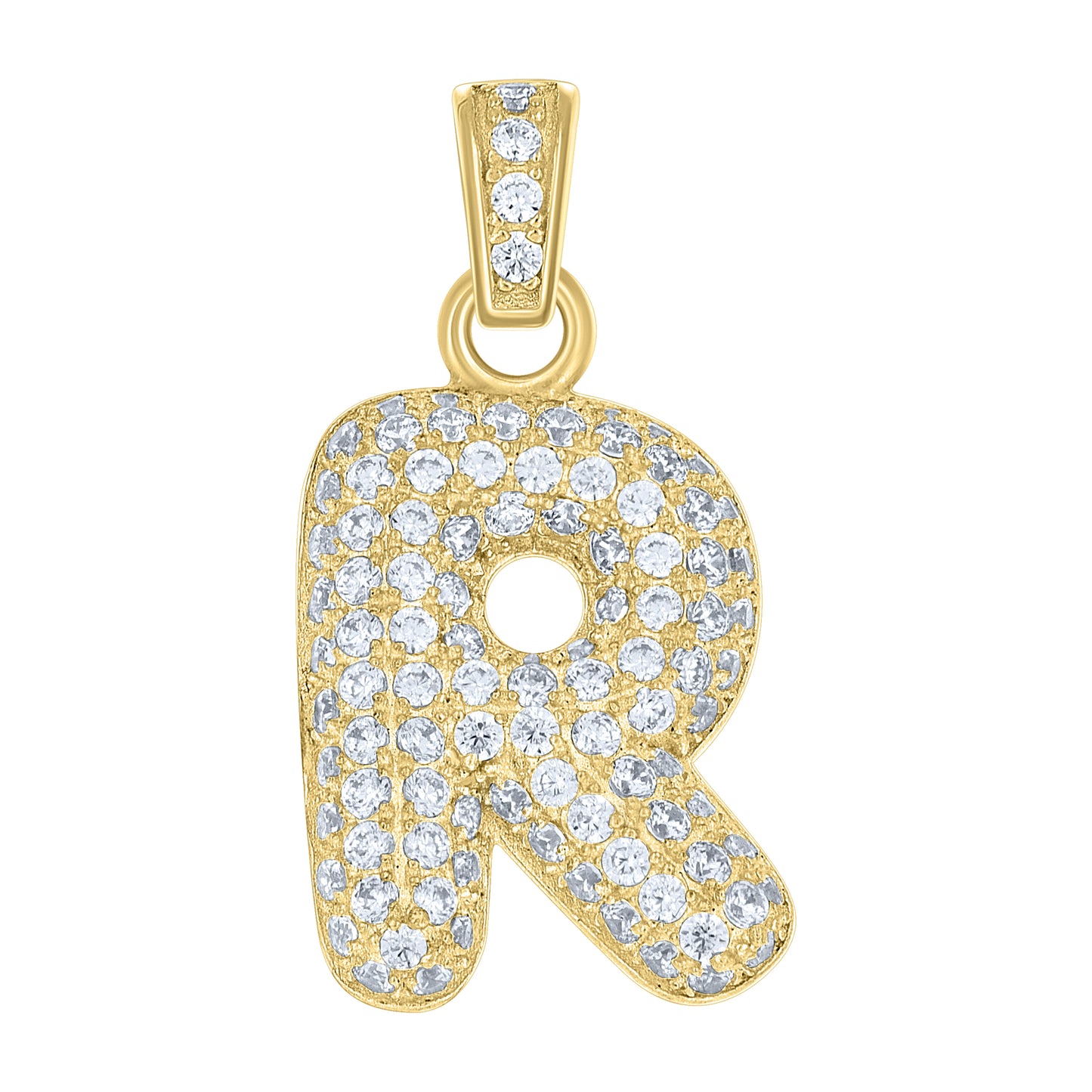 10K Yellow Gold Unisex Cubic-Zirconia Bubble Initial Letter Charm Pendant