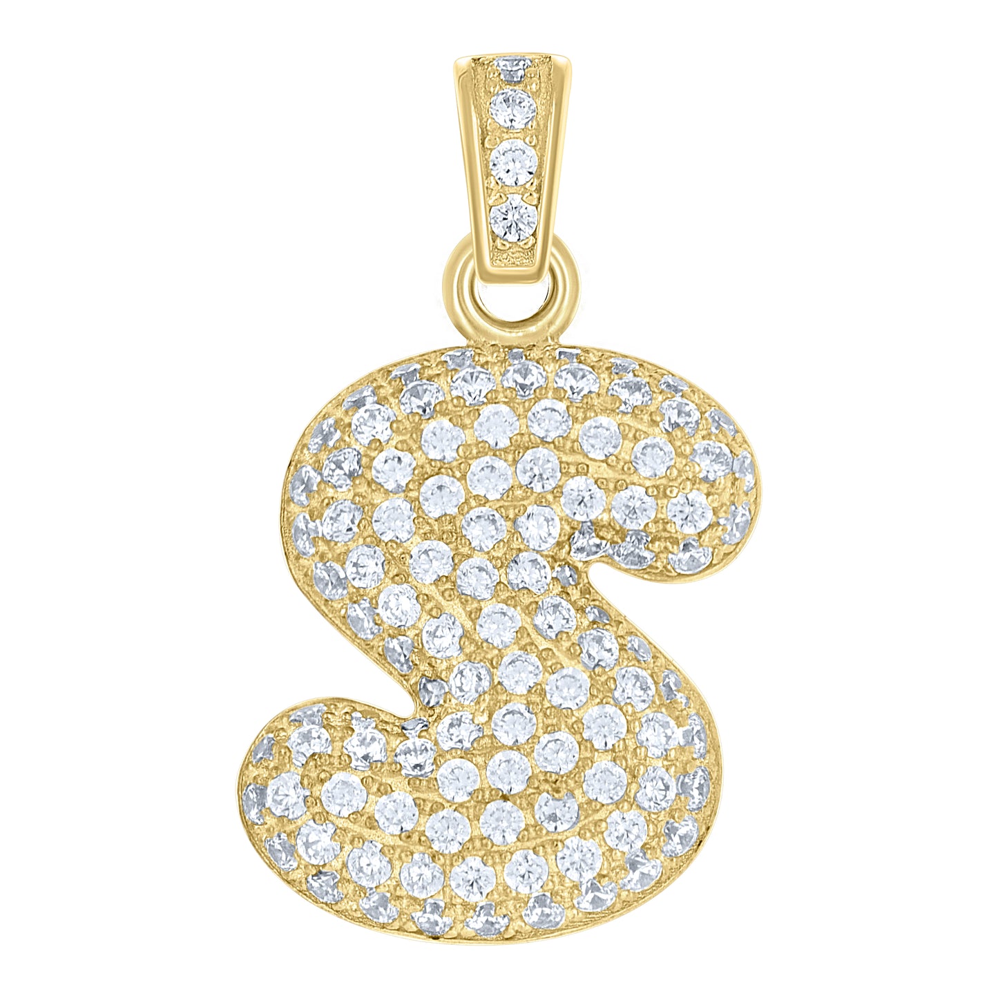 10K Yellow Gold Unisex Cubic-Zirconia Bubble Initial Letter Charm Pendant