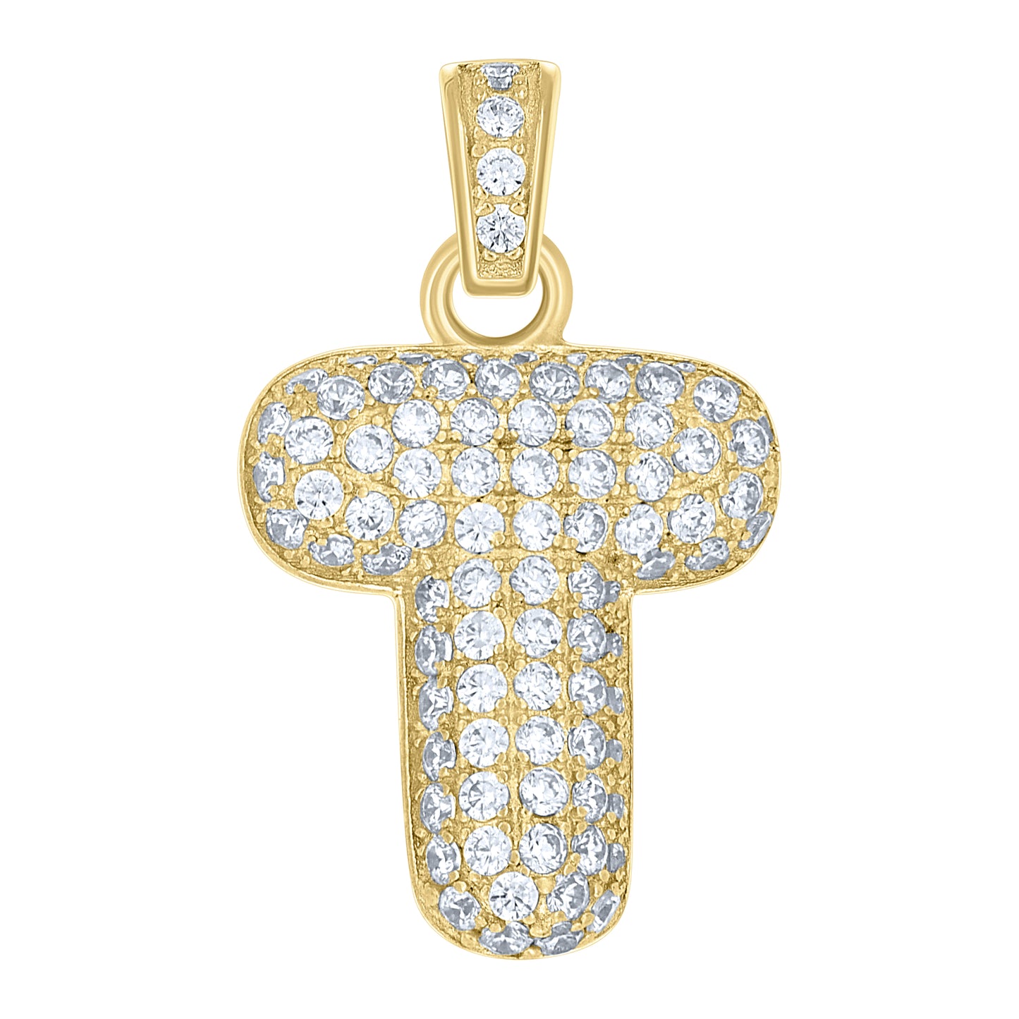 10K Yellow Gold Unisex Cubic-Zirconia Bubble Initial Letter Charm Pendant